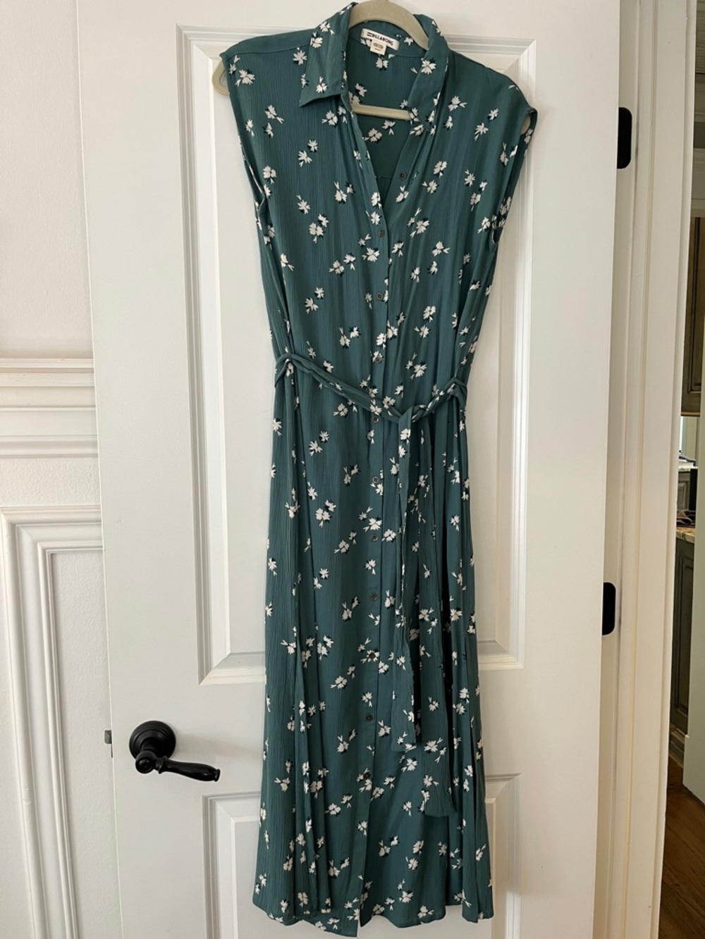 Billabong Teal Floral Maxi Shirt Dress with Tie Waist